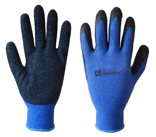 [1747] GUANTE POLIESTER-LATEX AZUL Y NEGRO